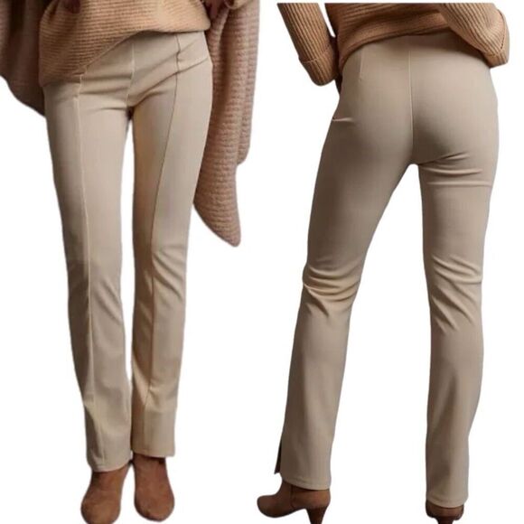 Anthropologie En Saison Cream/Ivory Slim Seamed Slit Hem Pants - Picture 2 of 8